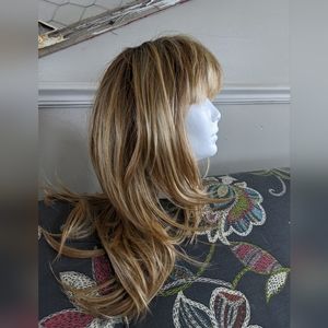 Synthetic hair wig blonde dark root